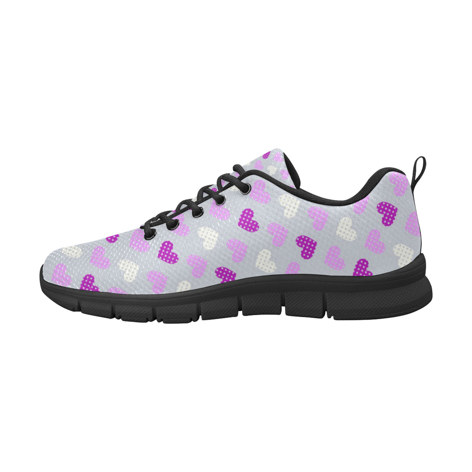 Heart Purple Pokka Dot Pattern Men's Sneakers Black