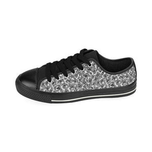 Gray Leopard Texture Pattern Kids' Boys' Girls' Low Top Canvas Shoes Black