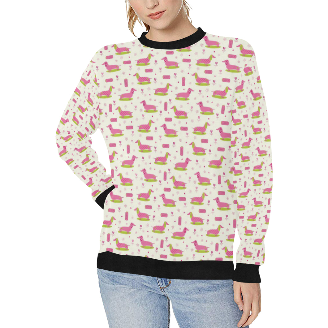 Pink Dachshund Pattern Women's Crew Neck Sweatshirt