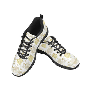 Gold Meneki Neko Lucky Cat Pattern Men's Sneakers Black