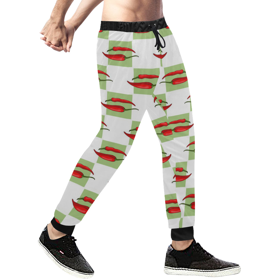 Red Chili Pattern Green White background Unisex Casual Sweatpants