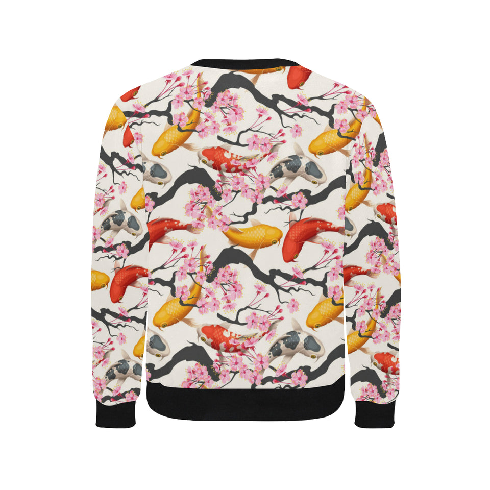 Colorful Koi Fish Carp Fish and Sakura Pattern Men's Crew Neck Sweatshirt