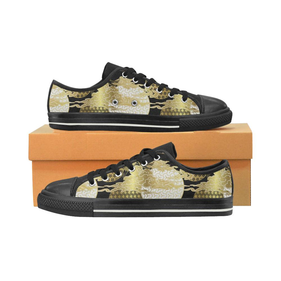 Gold Could Crane Japanese Pattern Kids' Boys' Girls' Low Top Canvas Shoes Black