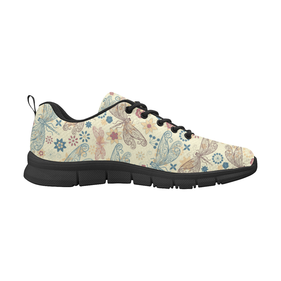 Dragonfly Flower Pattern Men's Sneakers Black