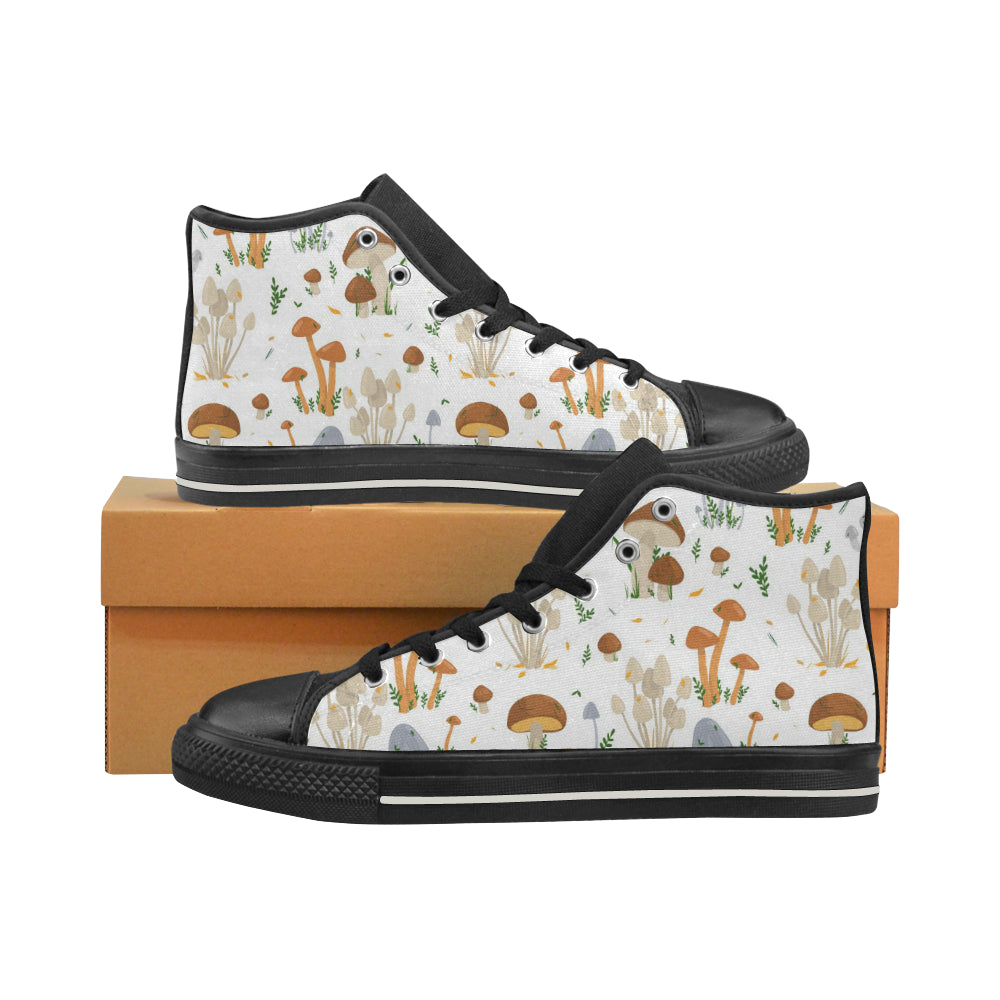 Mushroom Pattern Theme Men's High Top Canvas Shoes Black