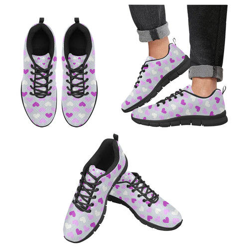 Heart Purple Pokka Dot Pattern Men's Sneakers Black