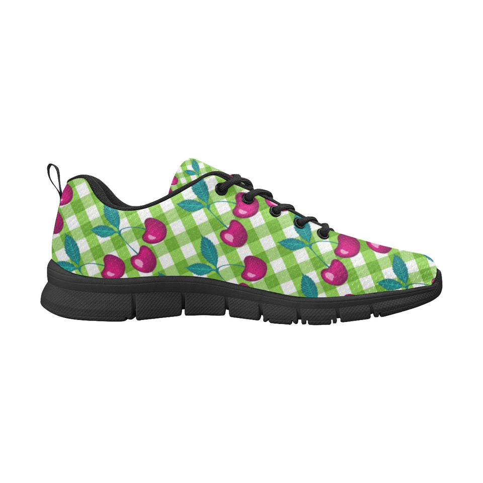 Cherry Pattern Green Background Men's Sneakers Black