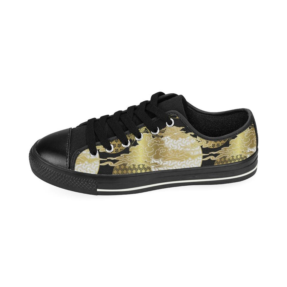 Gold Could Crane Japanese Pattern Kids' Boys' Girls' Low Top Canvas Shoes Black