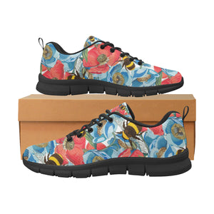 Bee Red and Blue Hibiscus Pattern Men's Sneakers Black