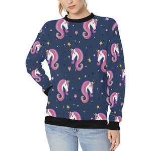 Unicorn Head Pattern Women's Crew Neck Sweatshirt