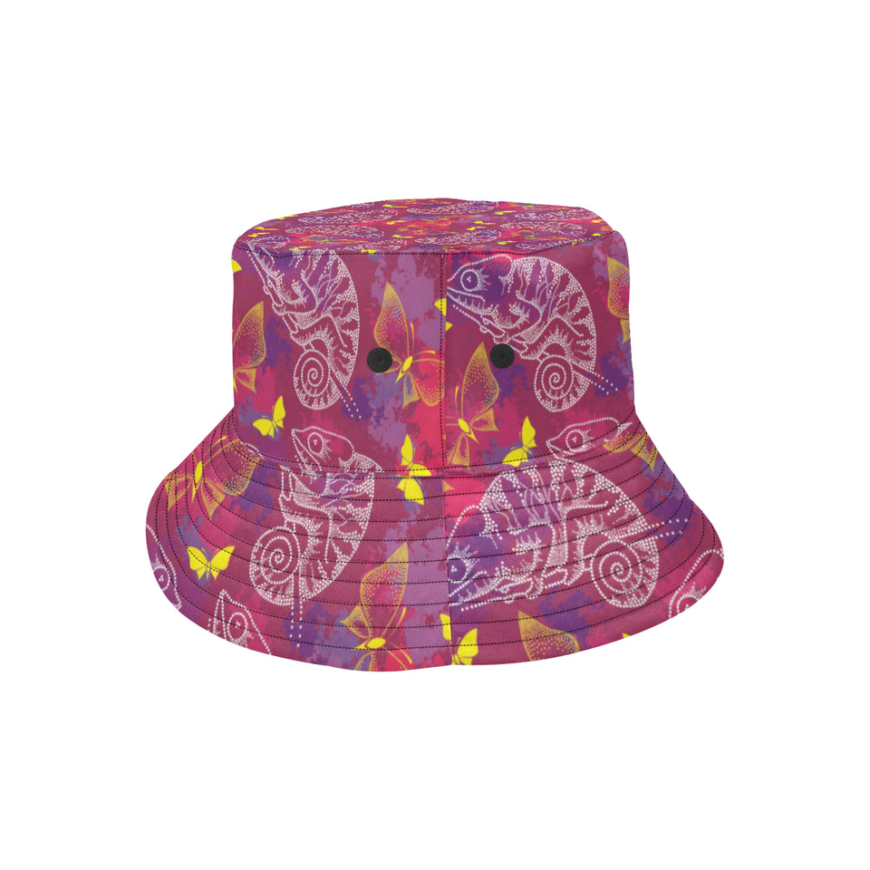 Pink Chameleon Lizard Butterfly Pattern Unisex Bucket Hat