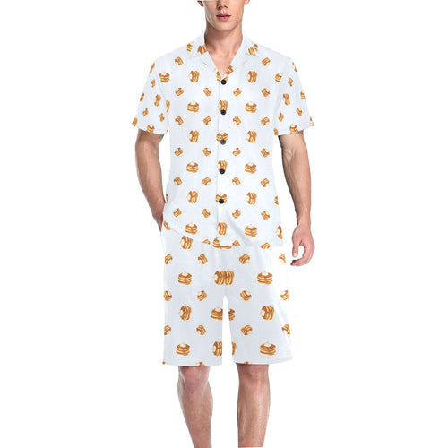 Pancake Pattern Print Design 03 Men's V-Neck Short Pajama Set