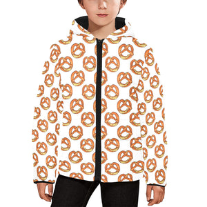 Pretzels Pattern Print Design 03 Kids' Boys' Girls' Padded Hooded Jacket