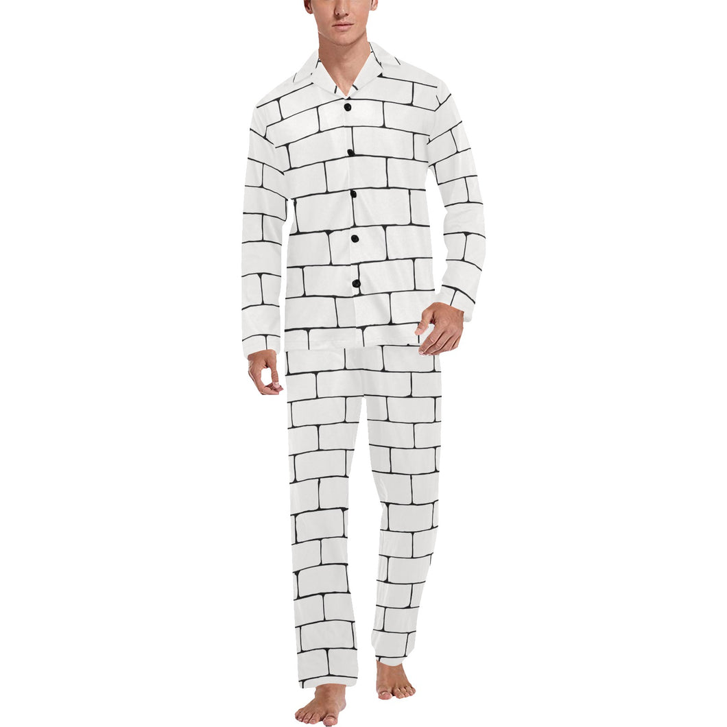 Brick Printed Pattern Print Design 02 Men's Long Pajama Set