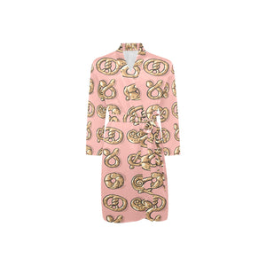 Pretzels Pattern Print Design 04 Men's Long Sleeve Belted Night Robe