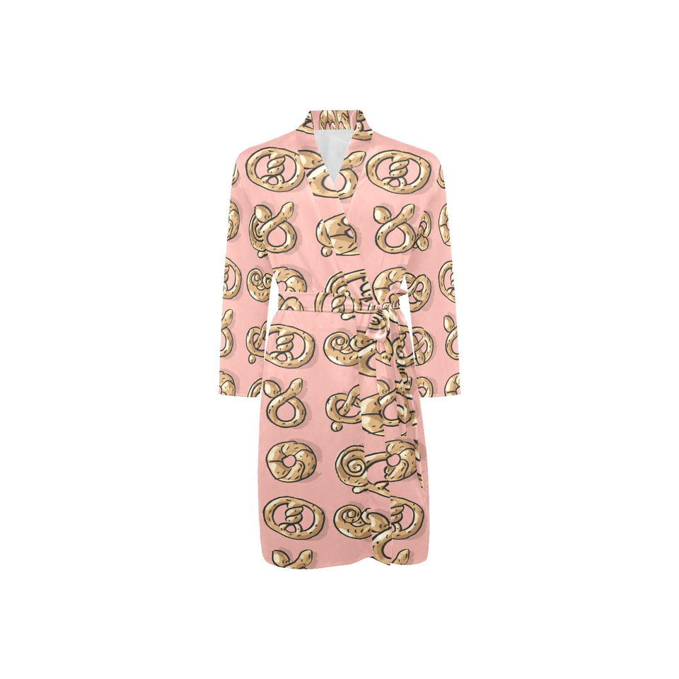 Pretzels Pattern Print Design 04 Men's Long Sleeve Belted Night Robe