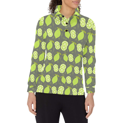 Lime Pattern Theme Women's Long Sleeve Polo Shirt