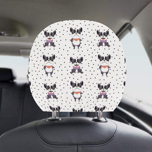 Cute Boston Terrier Pokka Dot Pattern Car Headrest Cover