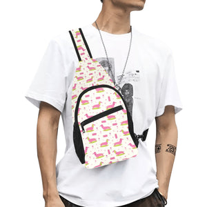 Pink Dachshund Pattern All Over Print Chest Bag