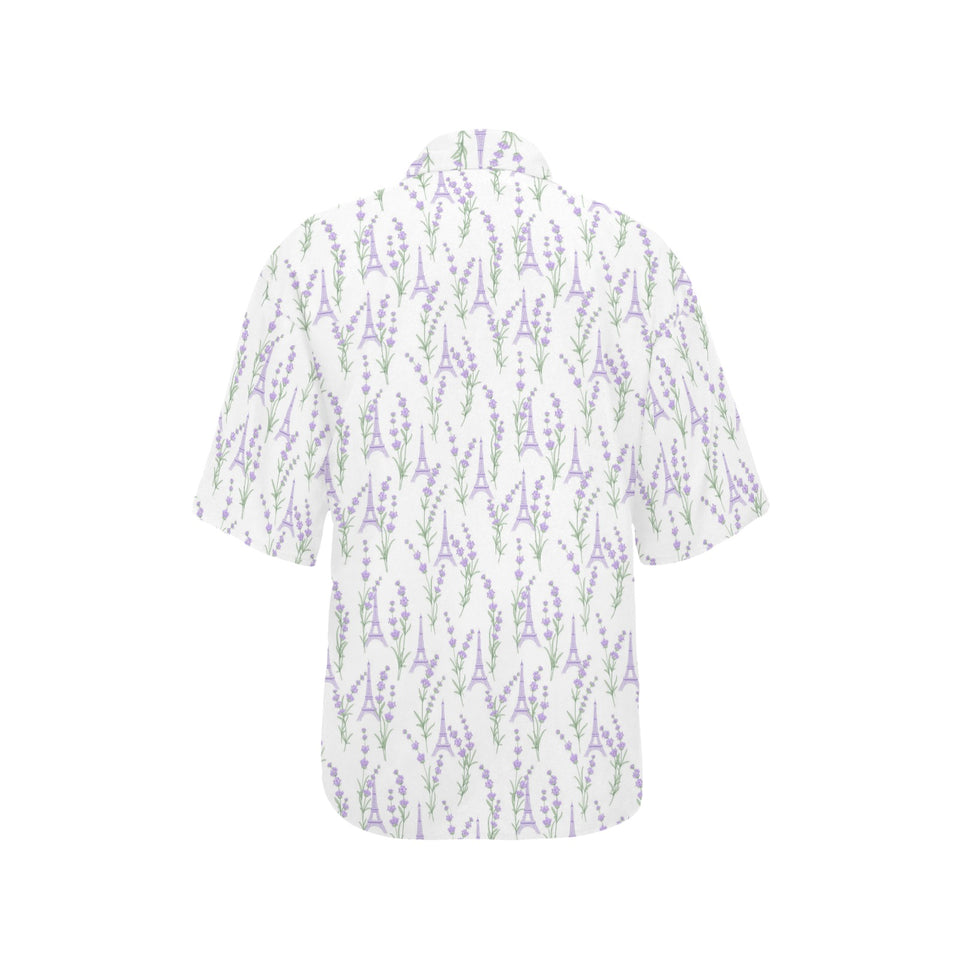 Eiffel Tower Lavender Pattern Print Design 01 Women's All Over Print Hawaiian Shirt