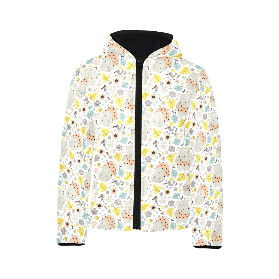 Hippopotamus Pattern Print Design 05 Kids' Boys' Girls' Padded Hooded Jacket