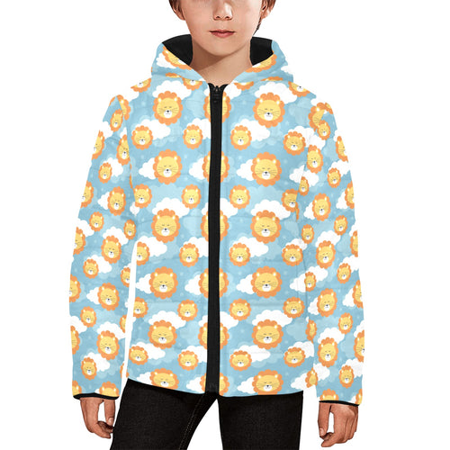 Lion Pattern Print Design 05 Kids' Boys' Girls' Padded Hooded Jacket