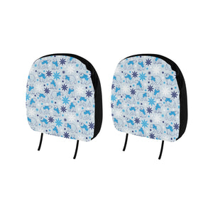 Polar Bear Pattern Blue Background Car Headrest Cover