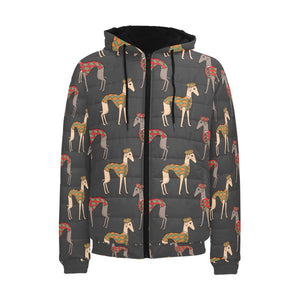 Greyhound Pattern Print Design 01 Men's Padded Hooded Jacket(ModelH42)