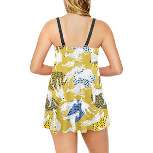 Greyhound Pattern Print Design 02 Chest Sexy Pleated Two Piece Swim Dress