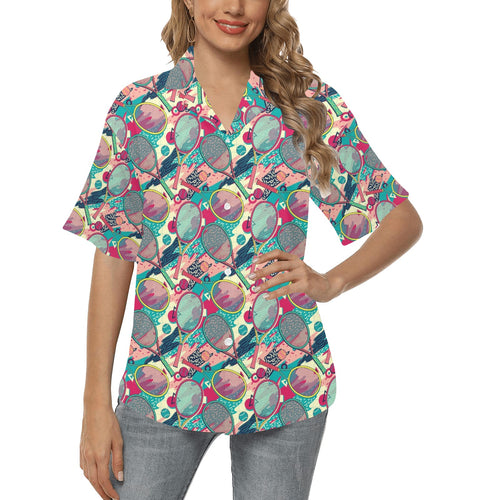 Tennis Pattern Print Design 01 Women's All Over Print Hawaiian Shirt