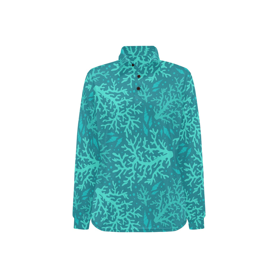 Coral Reef Pattern Print Design 01 Women's Long Sleeve Polo Shirt