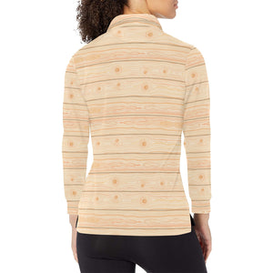 Wood Printed Pattern Print Design 05 Women's Long Sleeve Polo Shirt