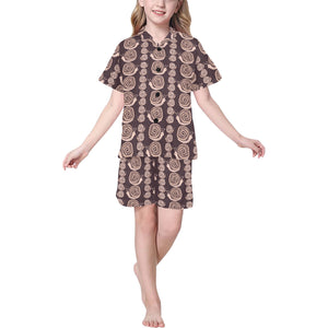 Snail Pattern Print Design 03 Kids' Boys' Girls' V-Neck Short Pajama Set