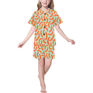 Sausage Pattern Print Design 04 Kids' Boys' Girls' V-Neck Short Pajama Set