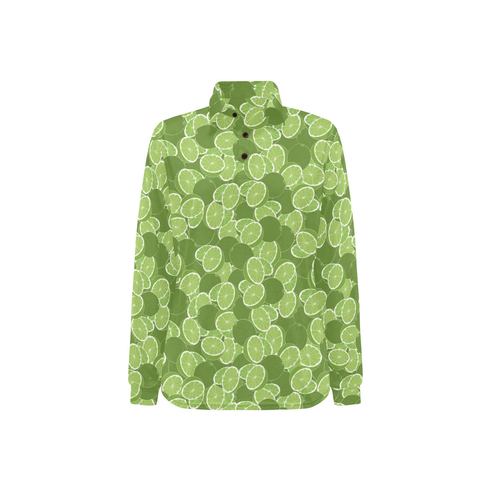 Lime Pattern Background Women's Long Sleeve Polo Shirt