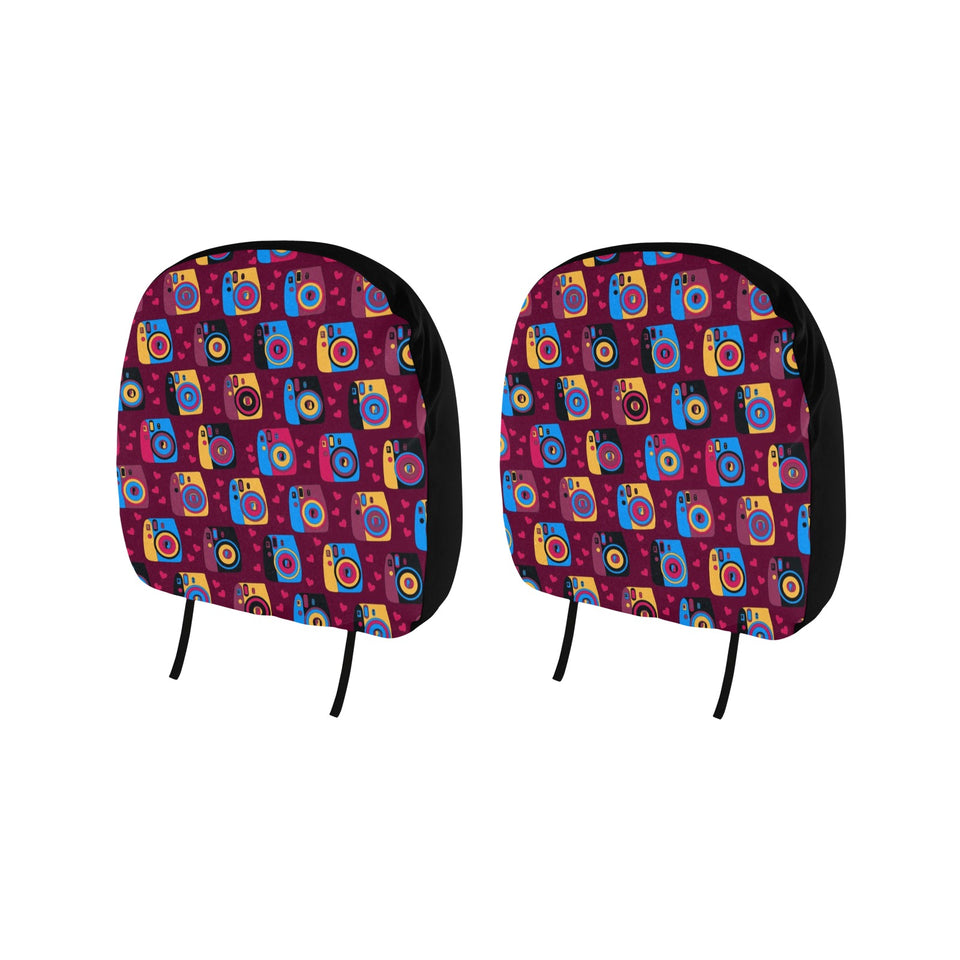 Camera Pattern Print Design 04 Car Headrest Cover