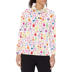 Music Notes Pattern Print Design 04 Women's Long Sleeve Polo Shirt