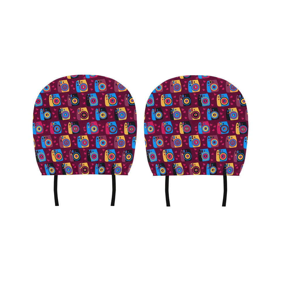 Camera Pattern Print Design 04 Car Headrest Cover