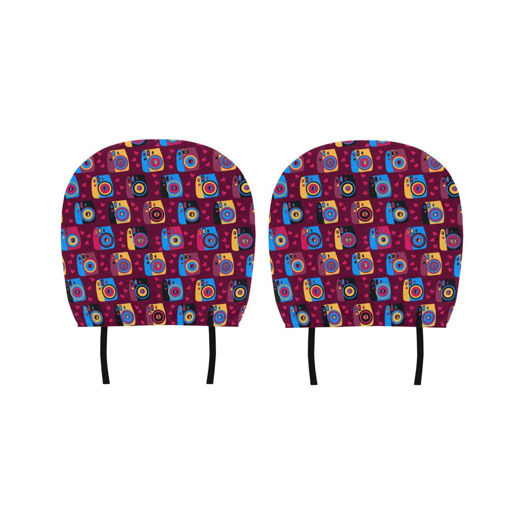 Camera Pattern Print Design 04 Car Headrest Cover