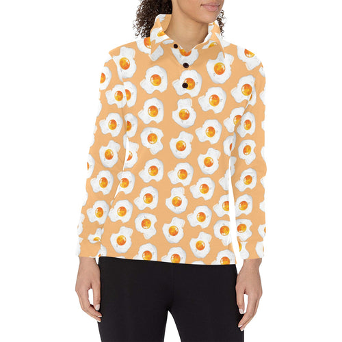 Fried Eggs Pattern Print Design 01 Women's Long Sleeve Polo Shirt