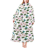 Hummingbird Pattern Print Design 01 Blanket Robe with Sleeves