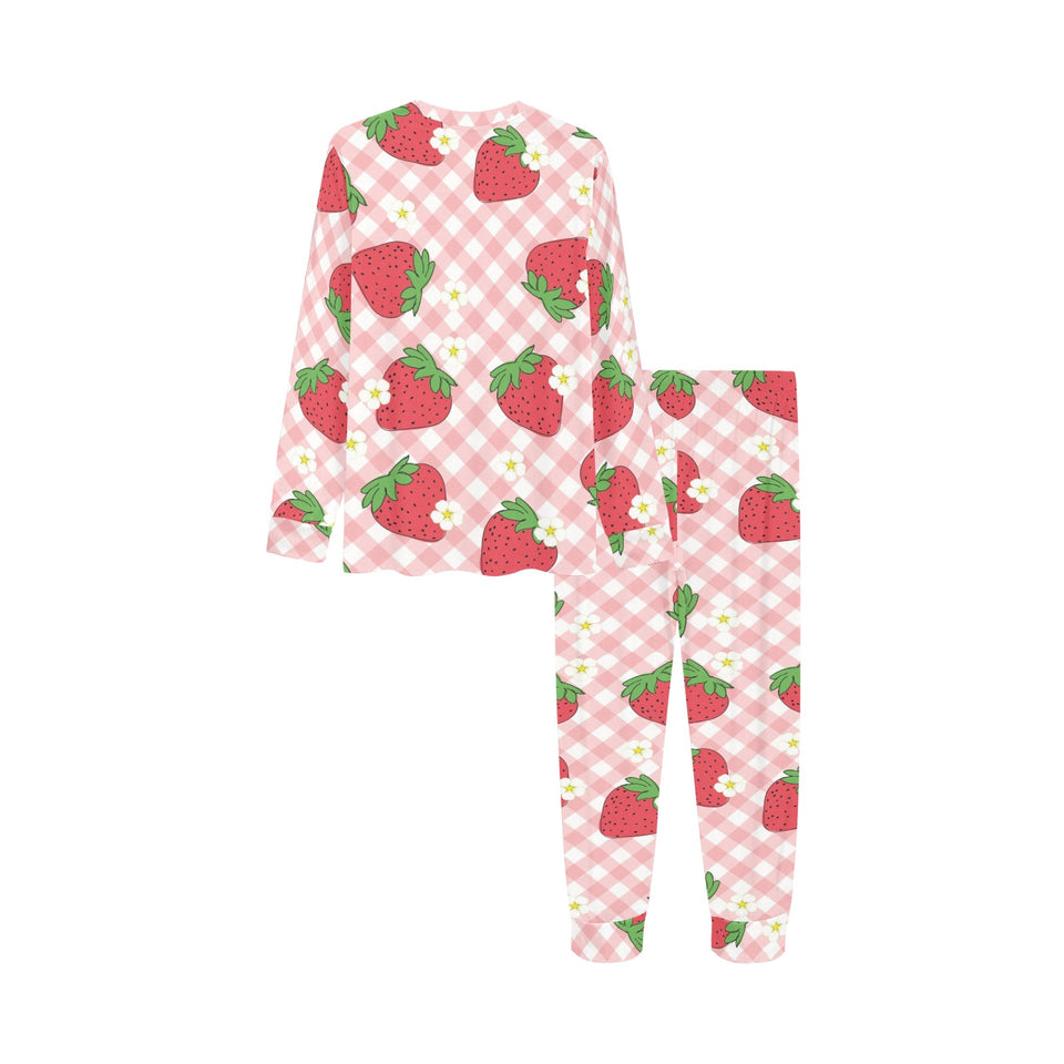 Strawberry Pattern Stripe Background Kids' Boys' Girls' All Over Print Pajama Set