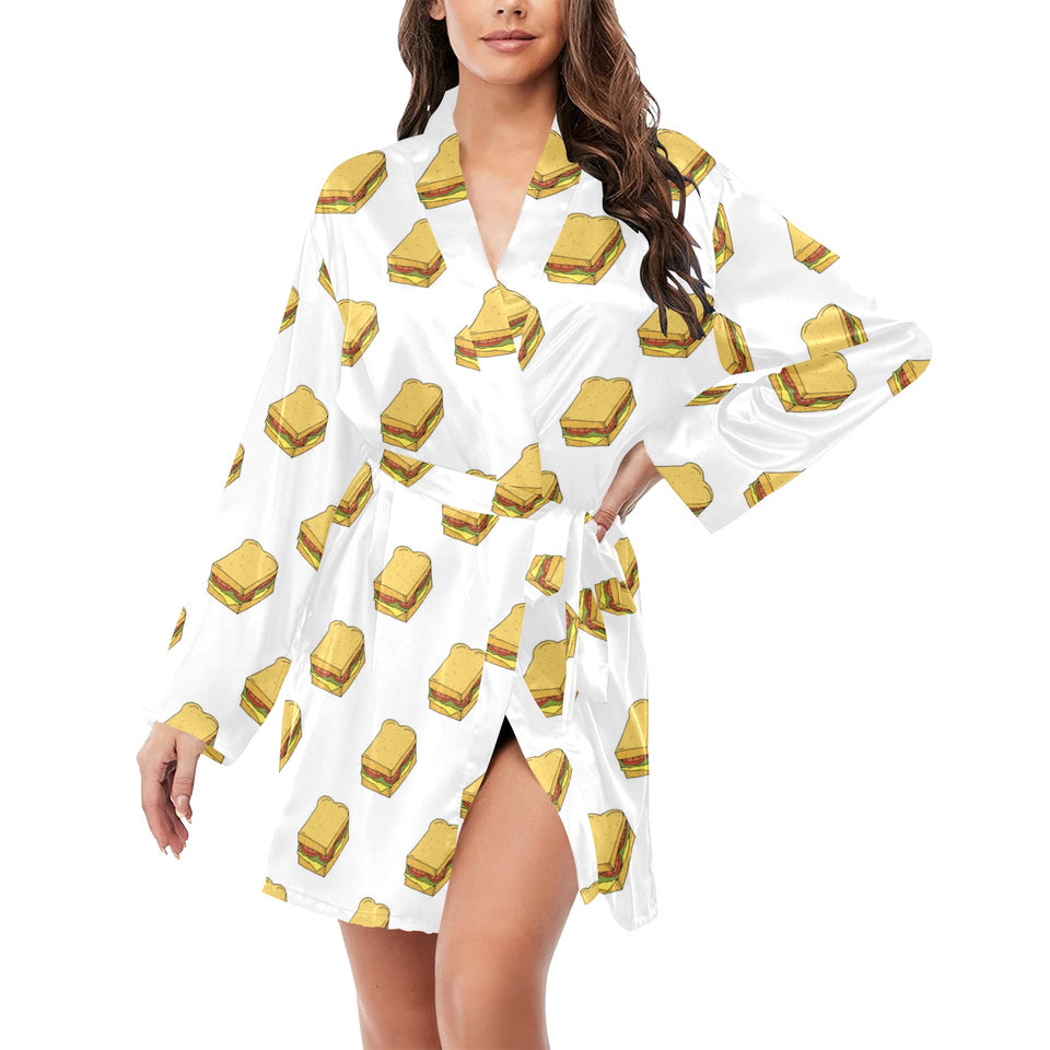 Sandwich Pattern Print Design 04 Women's Long Sleeve Belted Night Robe