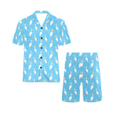 Pelican Pattern Print Design 02 Men's V-Neck Short Pajama Set