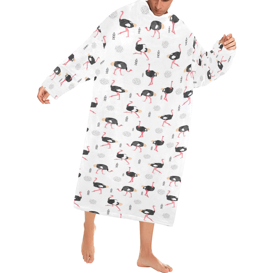 Ostrich Pattern Print Design 02 Blanket Robe with Sleeves