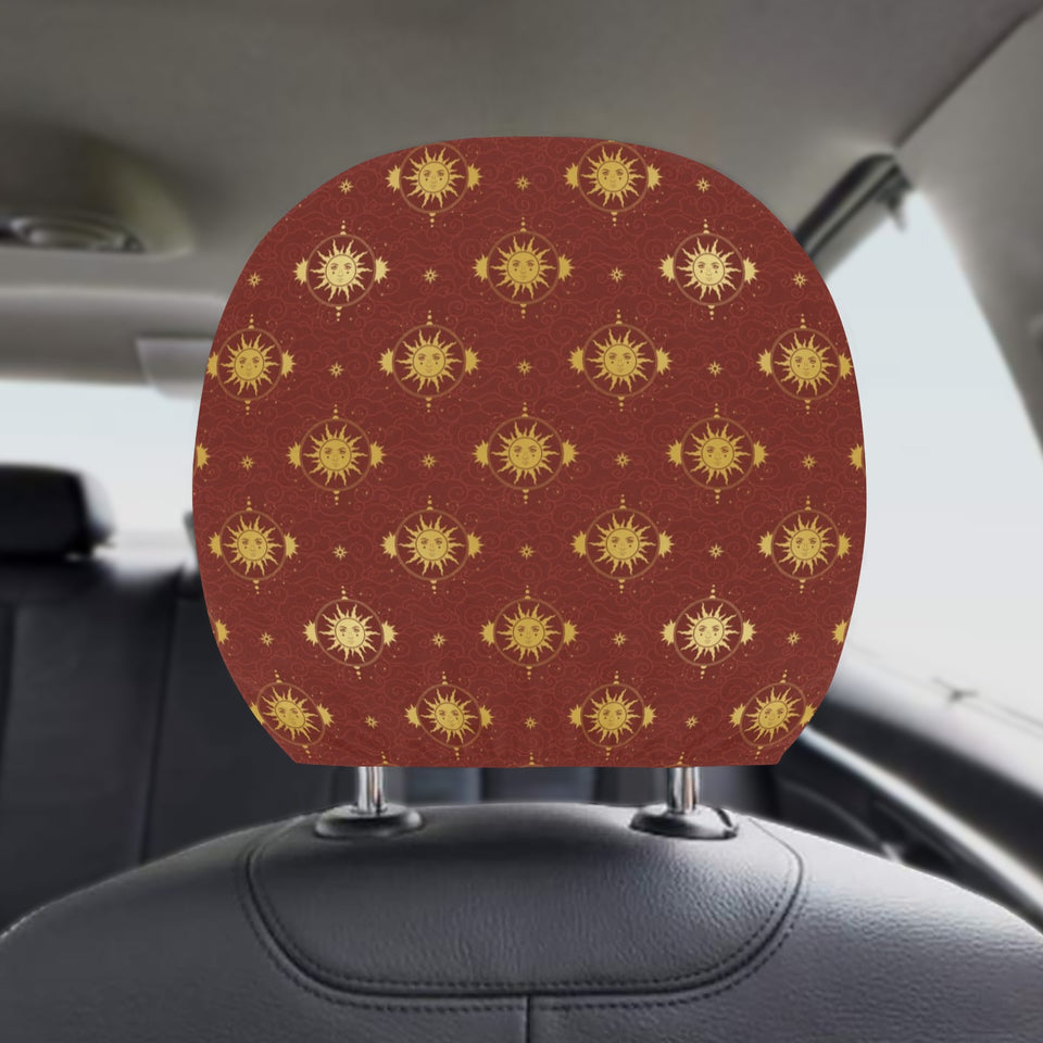 Sun Pattern Red Background Car Headrest Cover