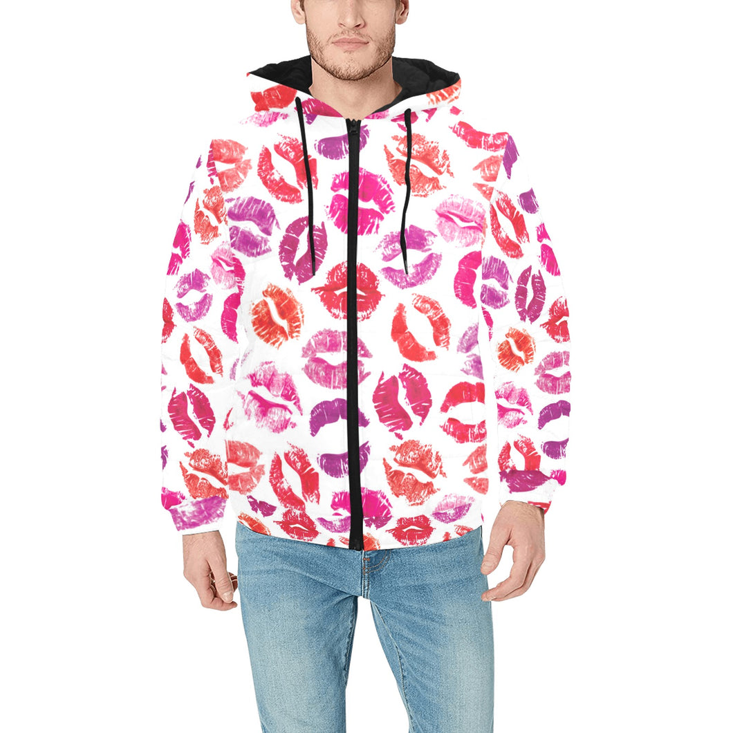 Lips Pattern Print Design 04 Men's Padded Hooded Jacket(ModelH42)