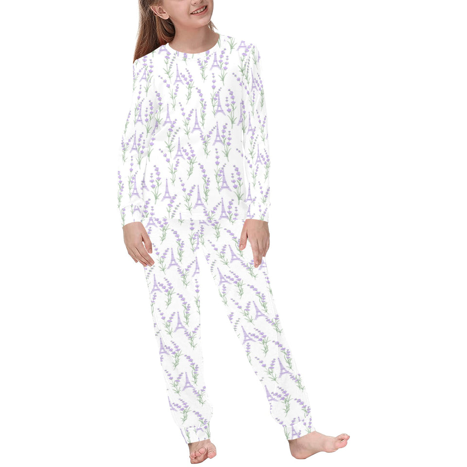 Eiffel Tower Lavender Pattern Print Design 01 Kids' Boys' Girls' All Over Print Pajama Set