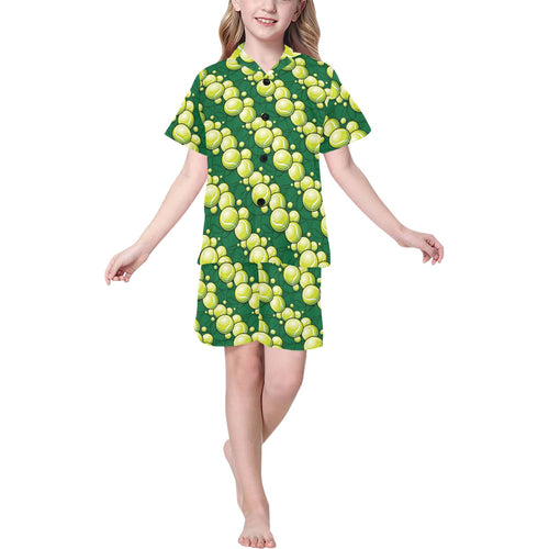 Tennis Pattern Print Design 04 Kids' Boys' Girls' V-Neck Short Pajama Set