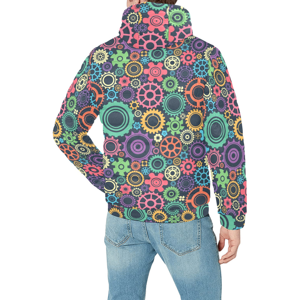 Gear Pattern Print Design 02 Men's Padded Hooded Jacket(ModelH42)